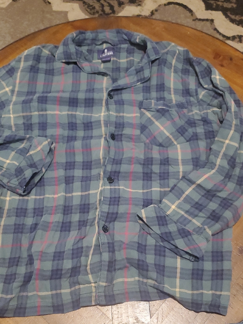 Stafford Blue Plaid Long-Sleeve Button-Down Sleep Shirt